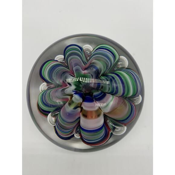Vtg Joe Rice St Claire Hand Blown Art Glass Multi Color Ribbon Claw Paper Weight - Picture 2 of 12